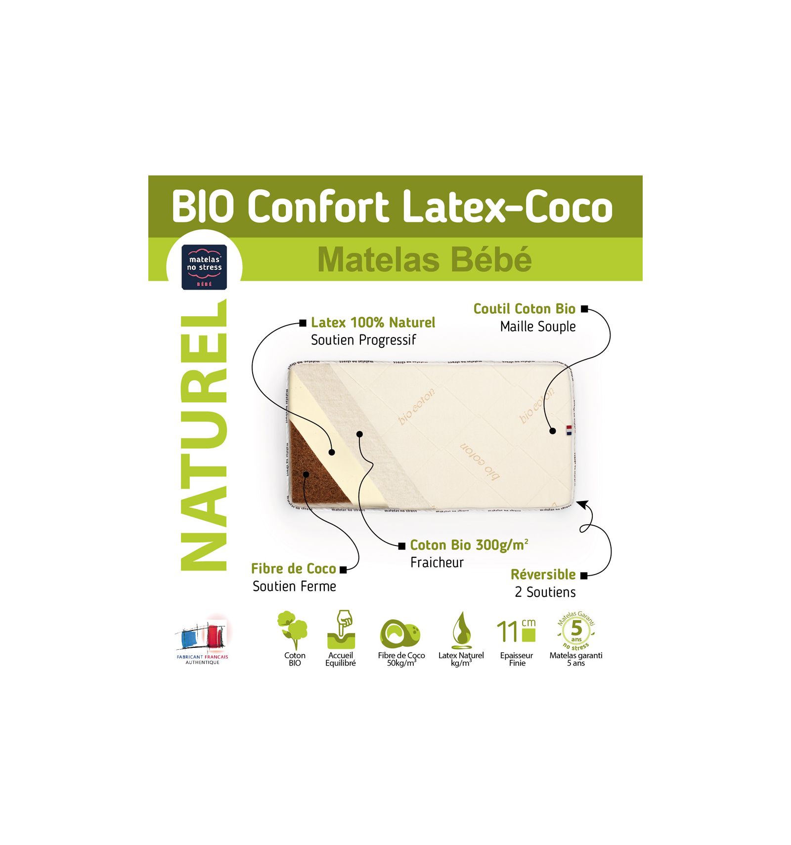 Matelas 60x1 Coco Latex Bio Matelas 60x1 Coco Latex Bio